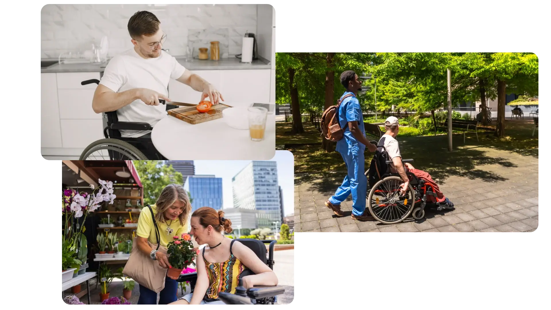 collage of disabled people being assisted with their daily lives being assisted